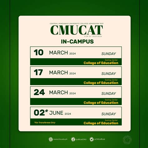 Central Mindanao University College Admission Tests (CMUCAT) for S.Y.